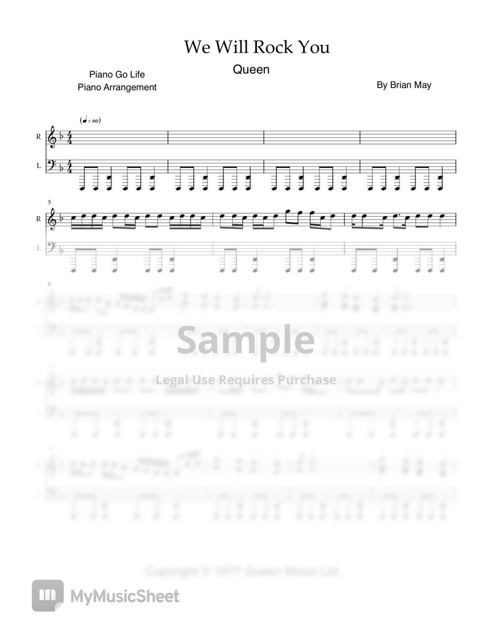 Queen - We Will Rock You 악보 by Piano Go Life