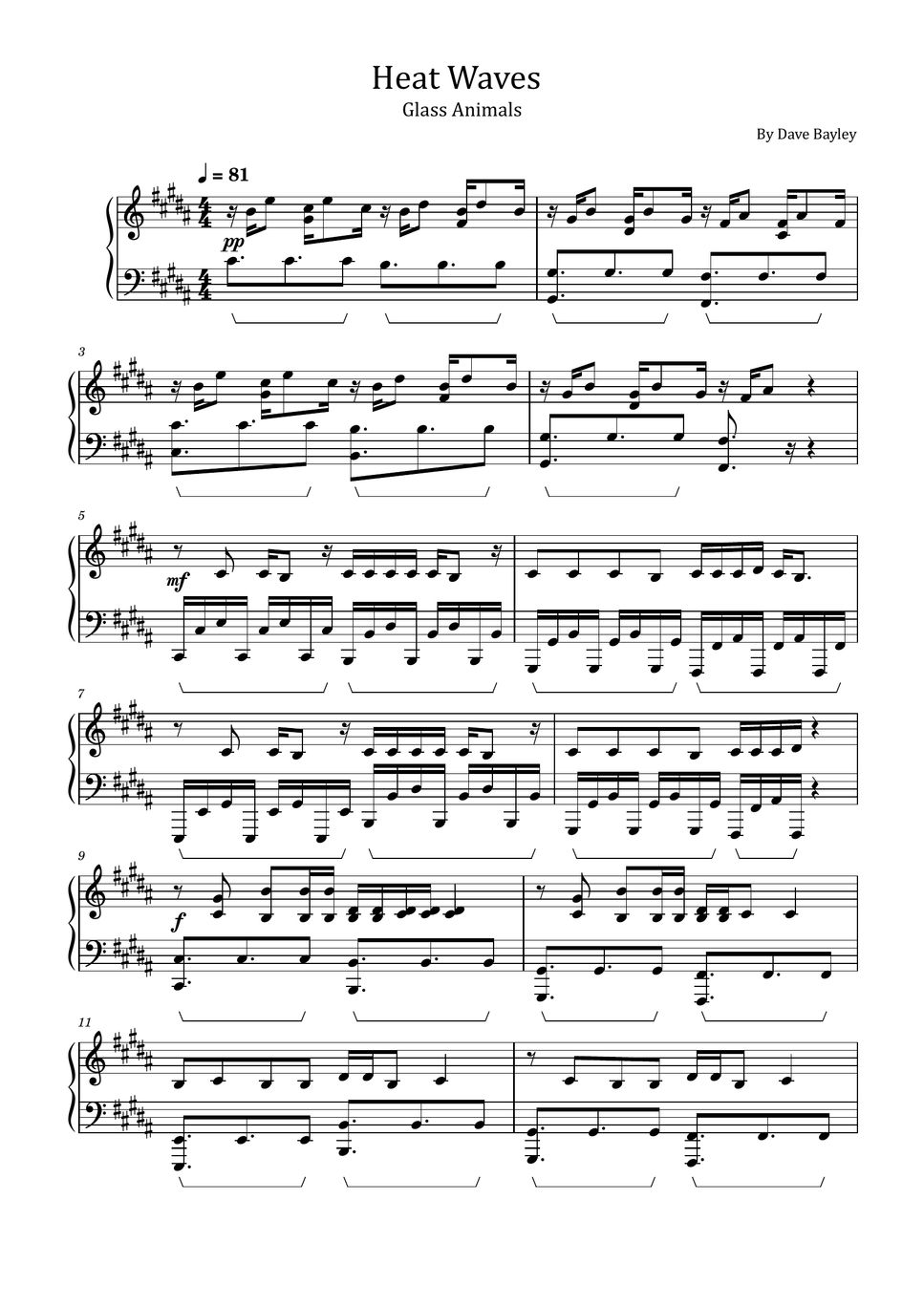 Dave Bayley Heat Waves (Glass Animals For Piano Solo) Sheets by poon
