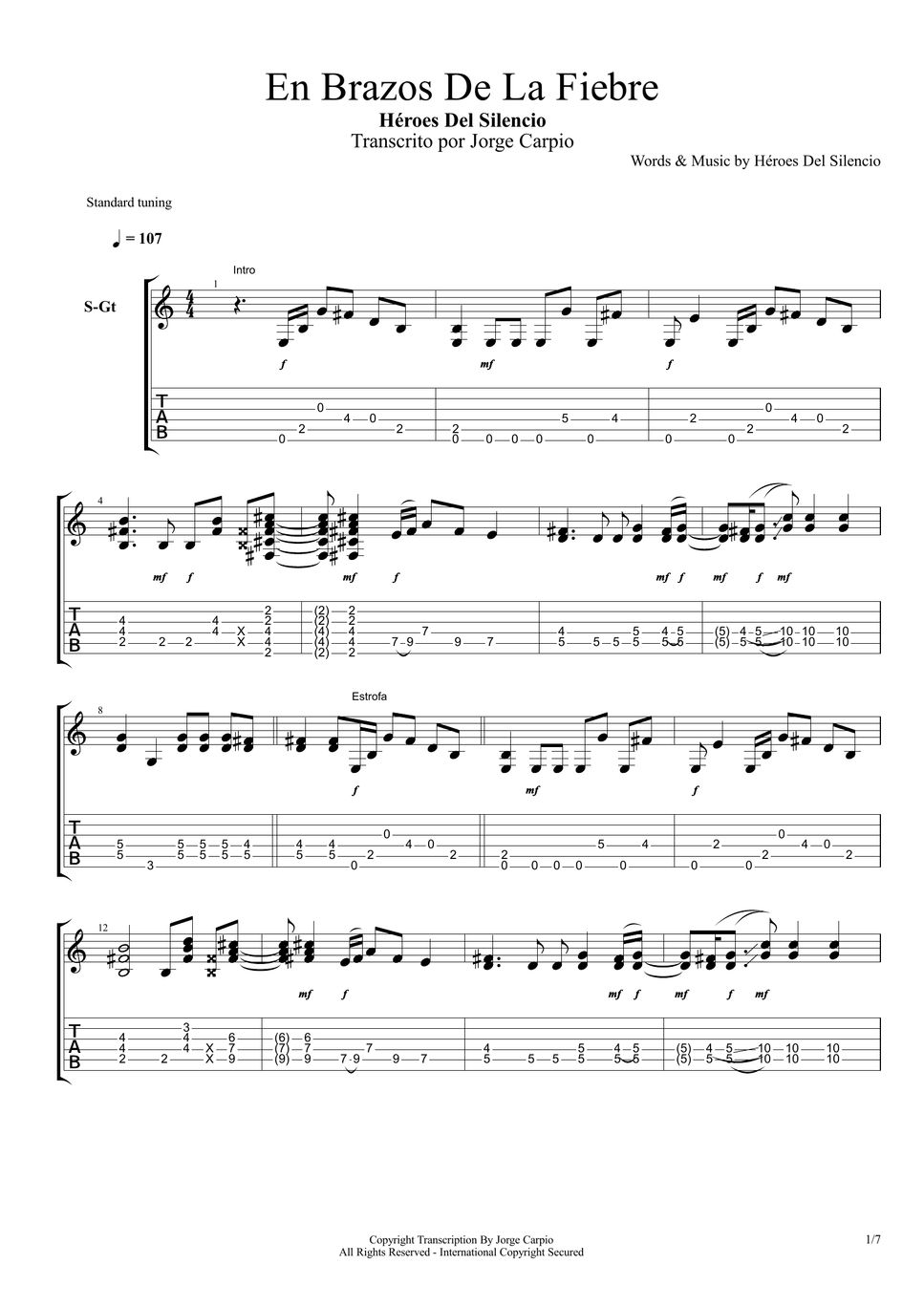 Héroes Del Silencio - En Brazos De La Fiebre (Arreglo para guitarra ...