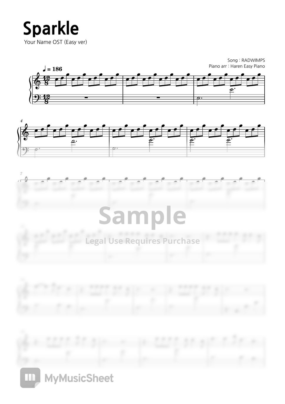 RADWIMPS - Sparkle (Your Name(Kimi no Na wa) OST Easy ver) by Haren Easy Piano