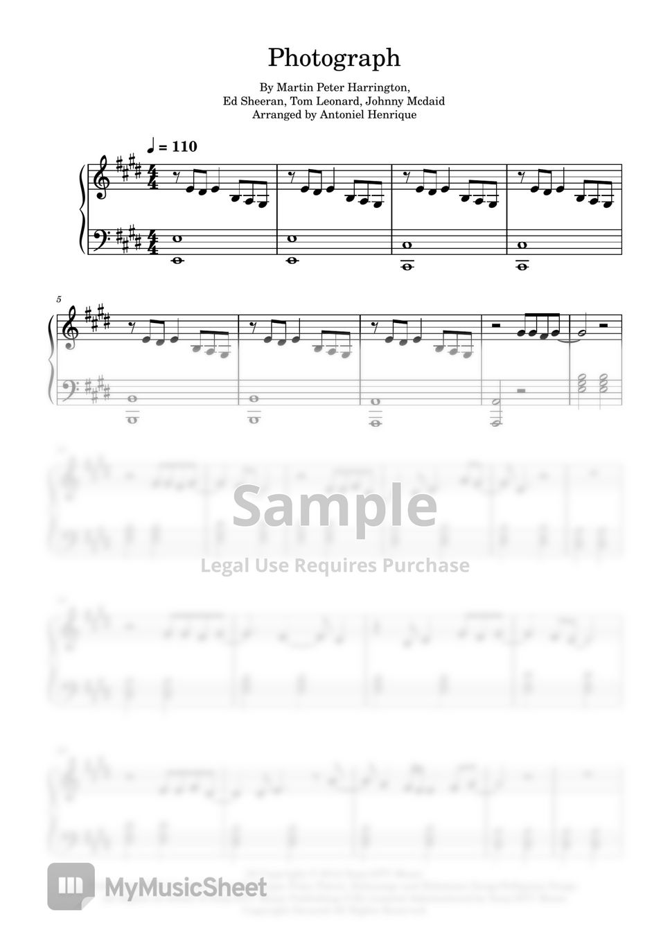 Ed Sheeran - Photograph by Sheet Music For Download
