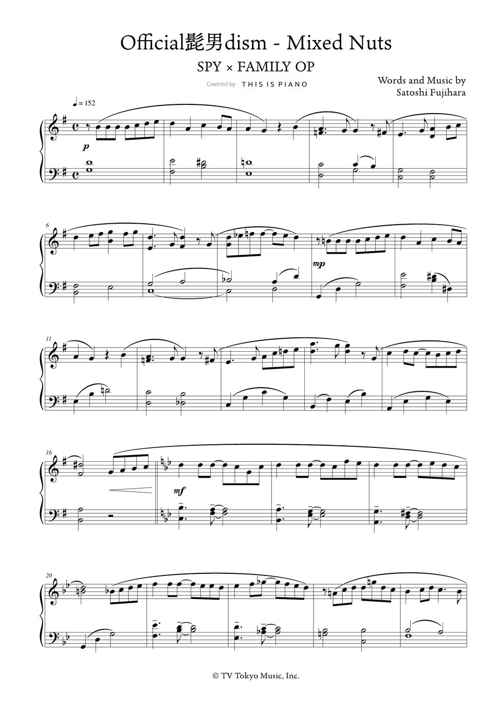 SPY×FAMILY Mixed Nuts (Easy Version) Sheet by THIS IS PIANO