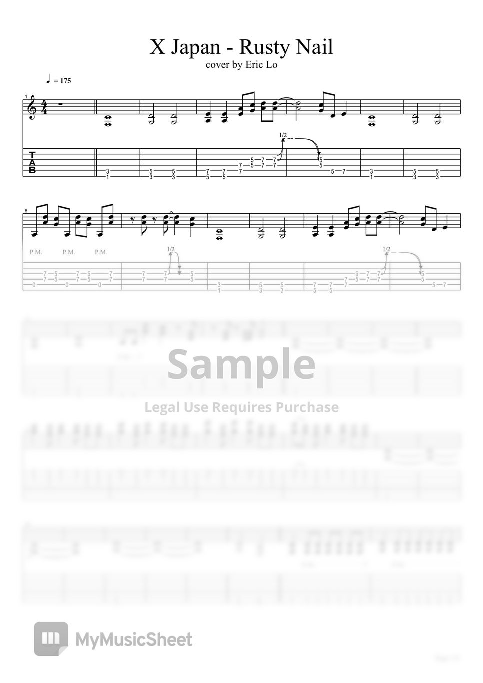 xjapan rusty nail guitar cover Tab + Partition à une seule portée by