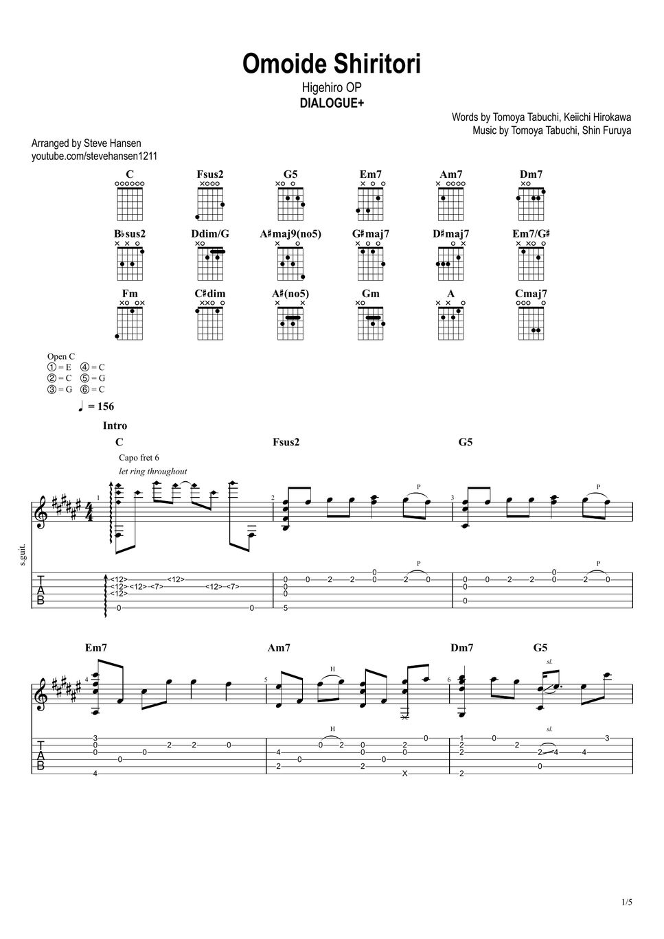 DIALOGUE+ - Omoide Shiritori (From "Higehiro") (Fingerstyle) Shee...