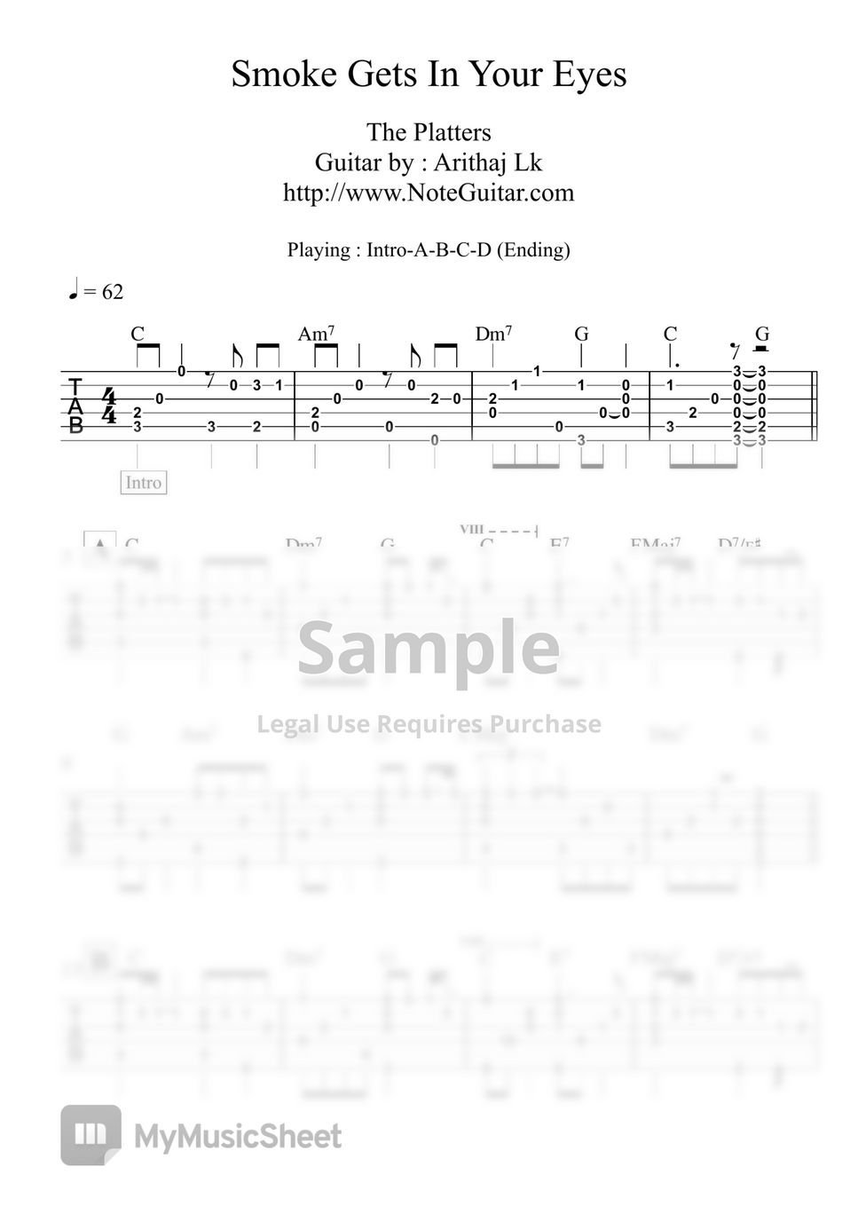 The Platters Smoke Gets In Your Eyes Fingerstyle Guitar Sheets By 