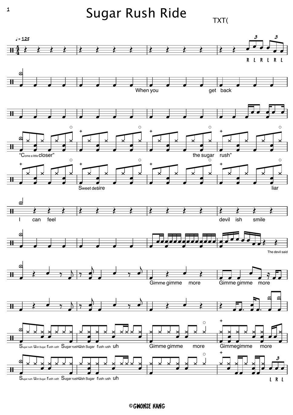 TXT(투모로우바이투게더) Sugar Rush Ride 曲谱 by Gwon's DrumLesson