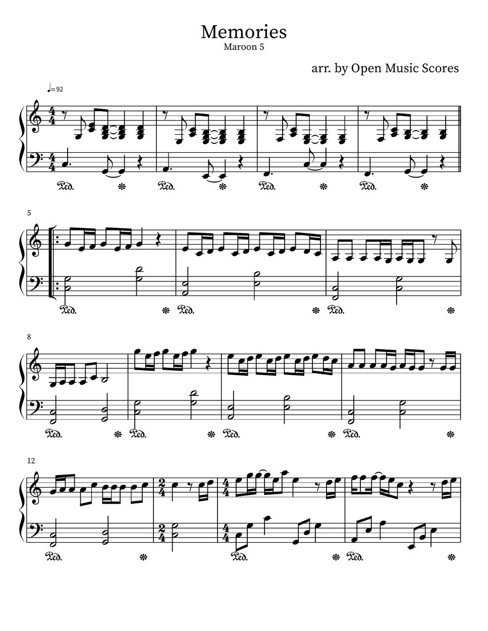 Maroon 5 - Memories (Easy Piano) Sheets by Open Music Scores