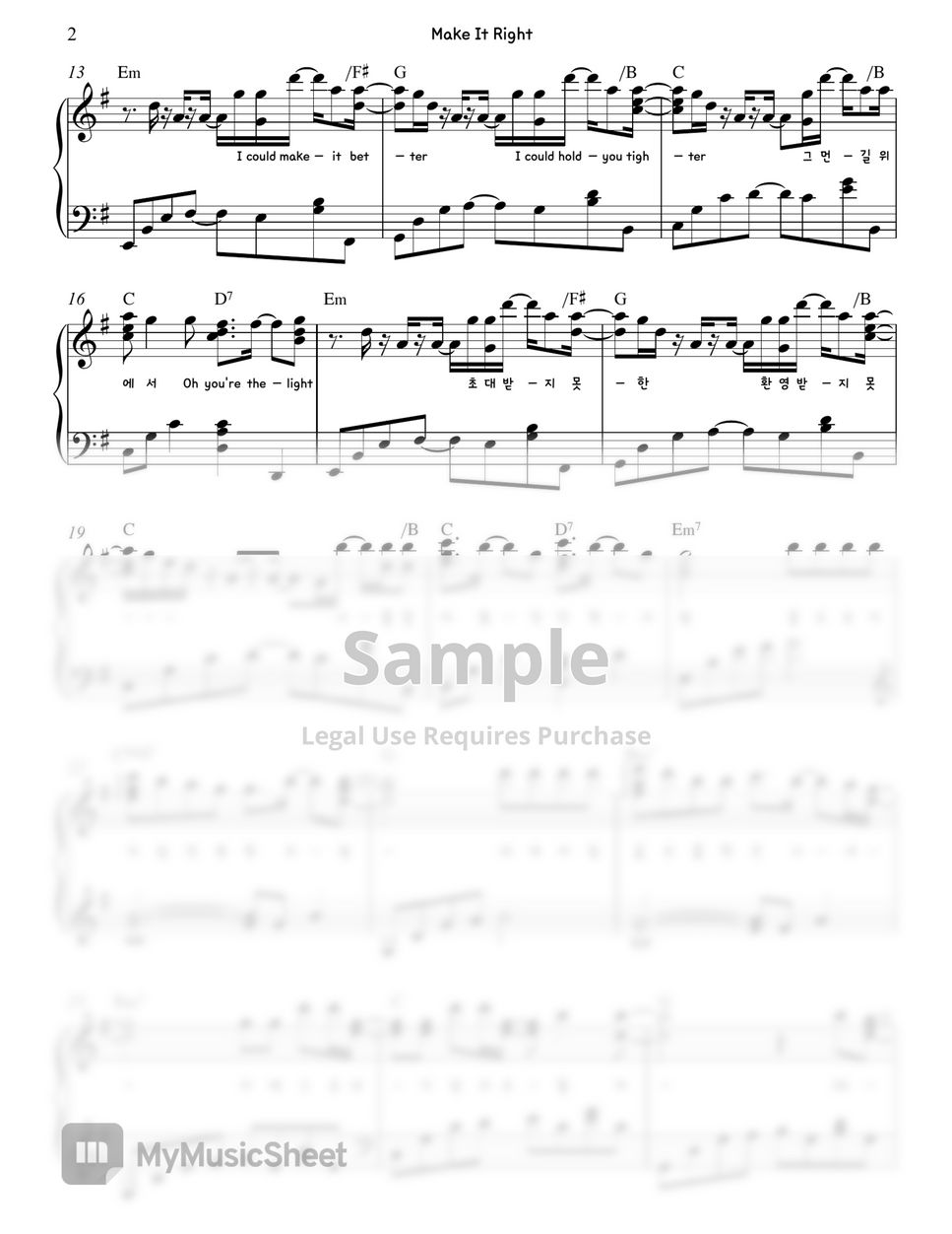  BTS Make It Right Piano Sheet By Gloria L 