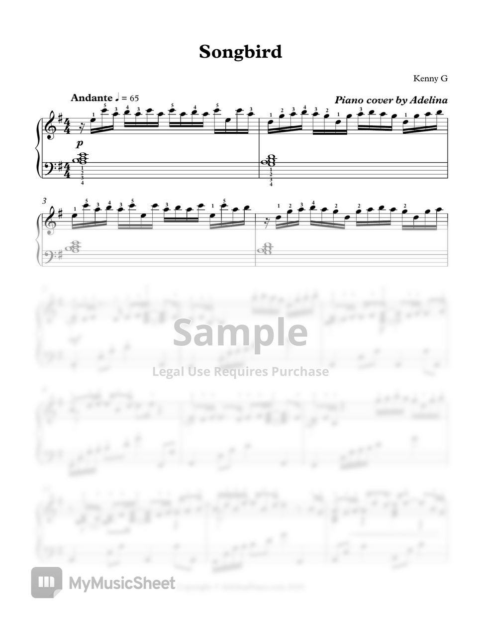 Kenny G Songbird Sheets by Adelina Piano