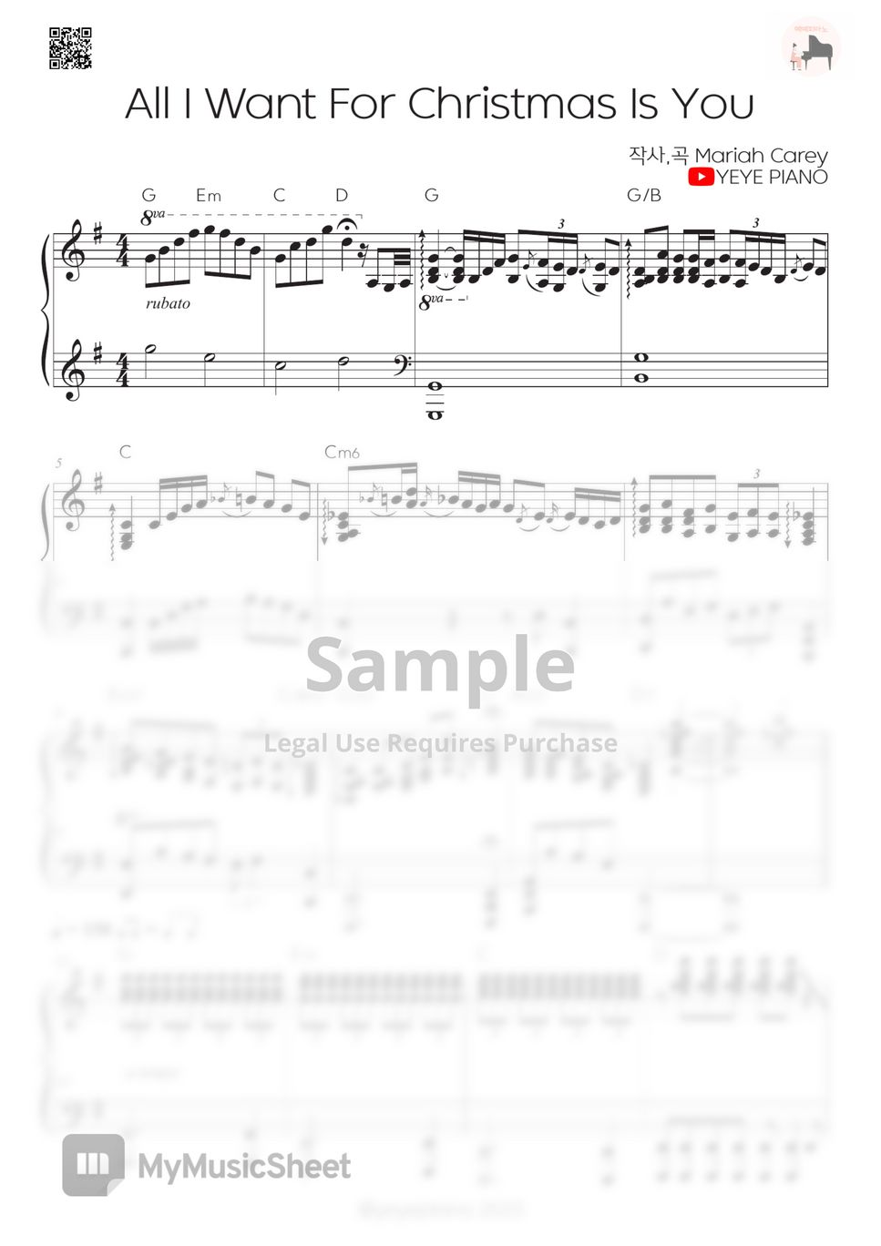 Mariah Carey All I Want For Christmas Is You Sheets by YEYE PIANO