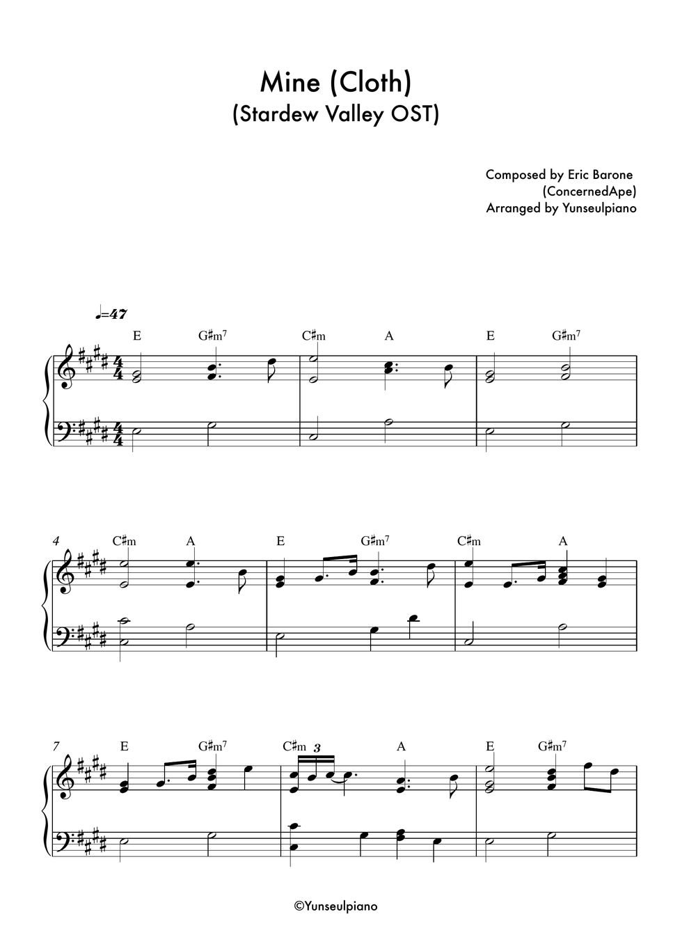 Stardew valley ost mine cloth piano ver sheets by yunseulpiano