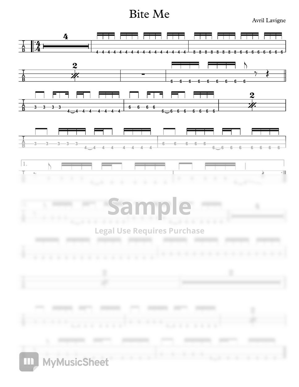Avril Lavigne Bite Me TAB by BassTabsWorld