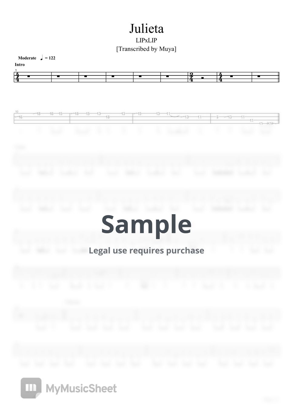 LIPxLIP Julieta (Bass TAB) Sheets by Muya