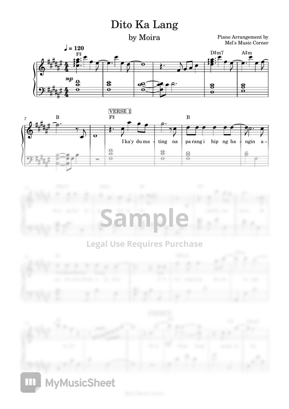 Moira dela Torre - Dito Ka Lang piano sheet music by Mel&#x27;s Music Corner