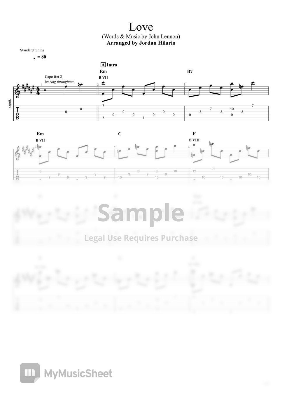 John Lennon - Love Fingerstyle Tab - Fingerstyle Guitar by Jordan Hilario