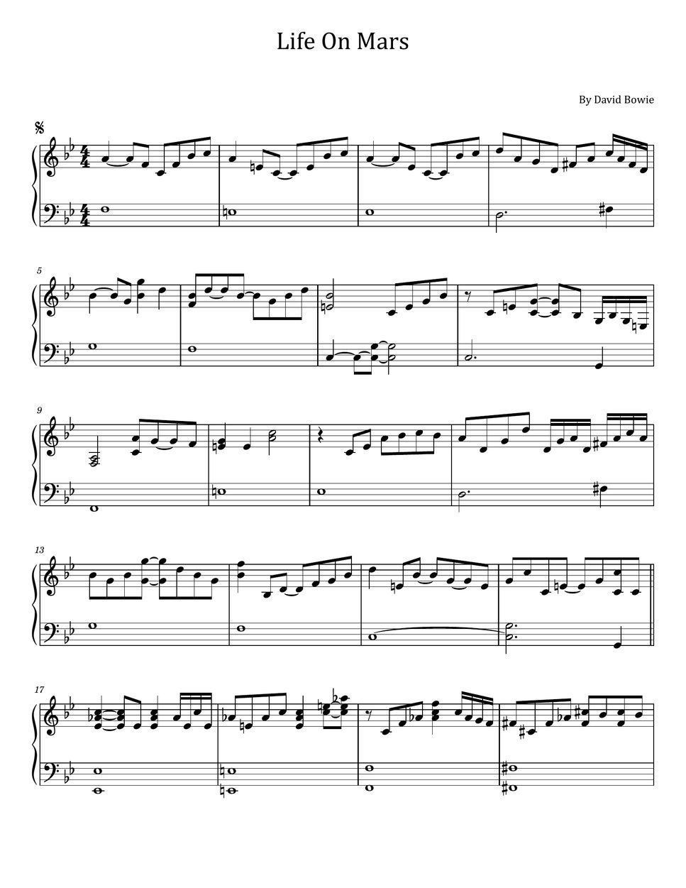 David bowie life on mars for piano solo sheets by poon
