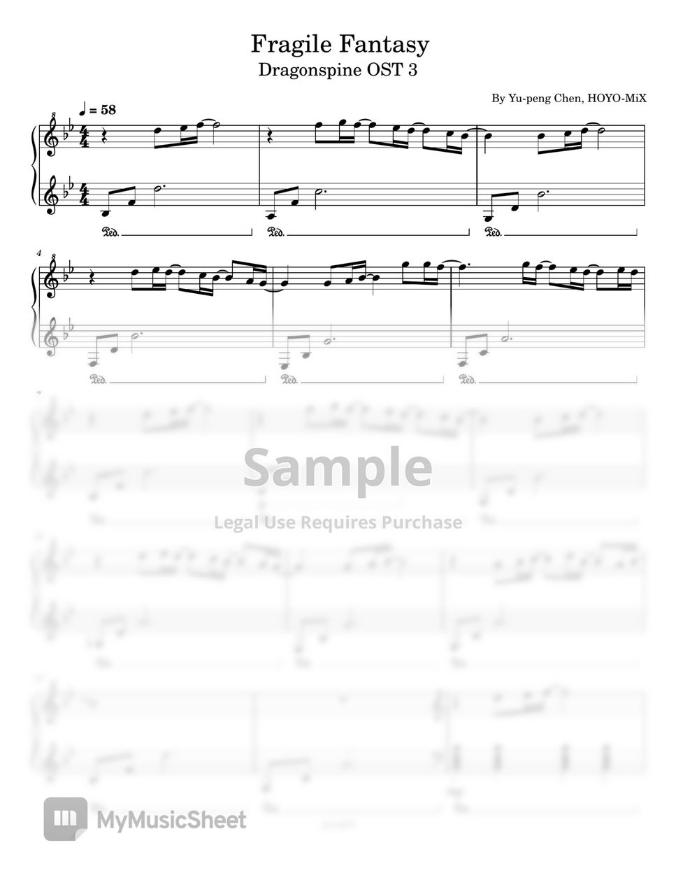 原神 - Fragile Fantasy (原神-龙脊雪山-银白的希望BGM,Genshin Impact Dragonspine OST 3,Sheet Music For Easy Piano) by poon
