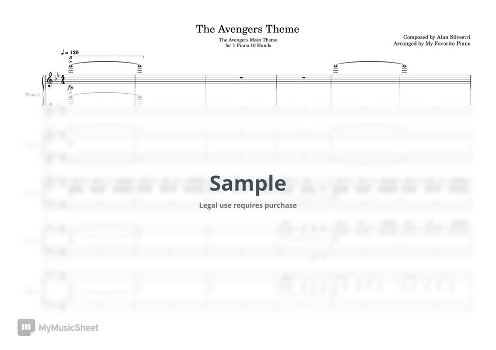 Avengers OST - The Avengers Main Theme (1 Piano 10 Hands) 악보 by My ...