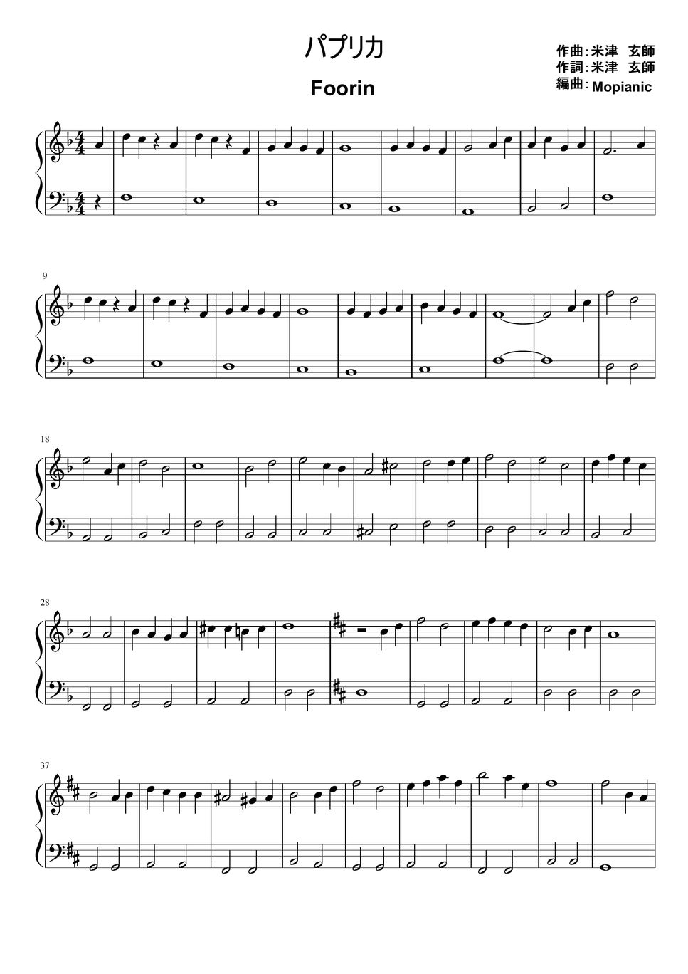 Kenshi Yonezu Paprika 楽譜 by Mopianic