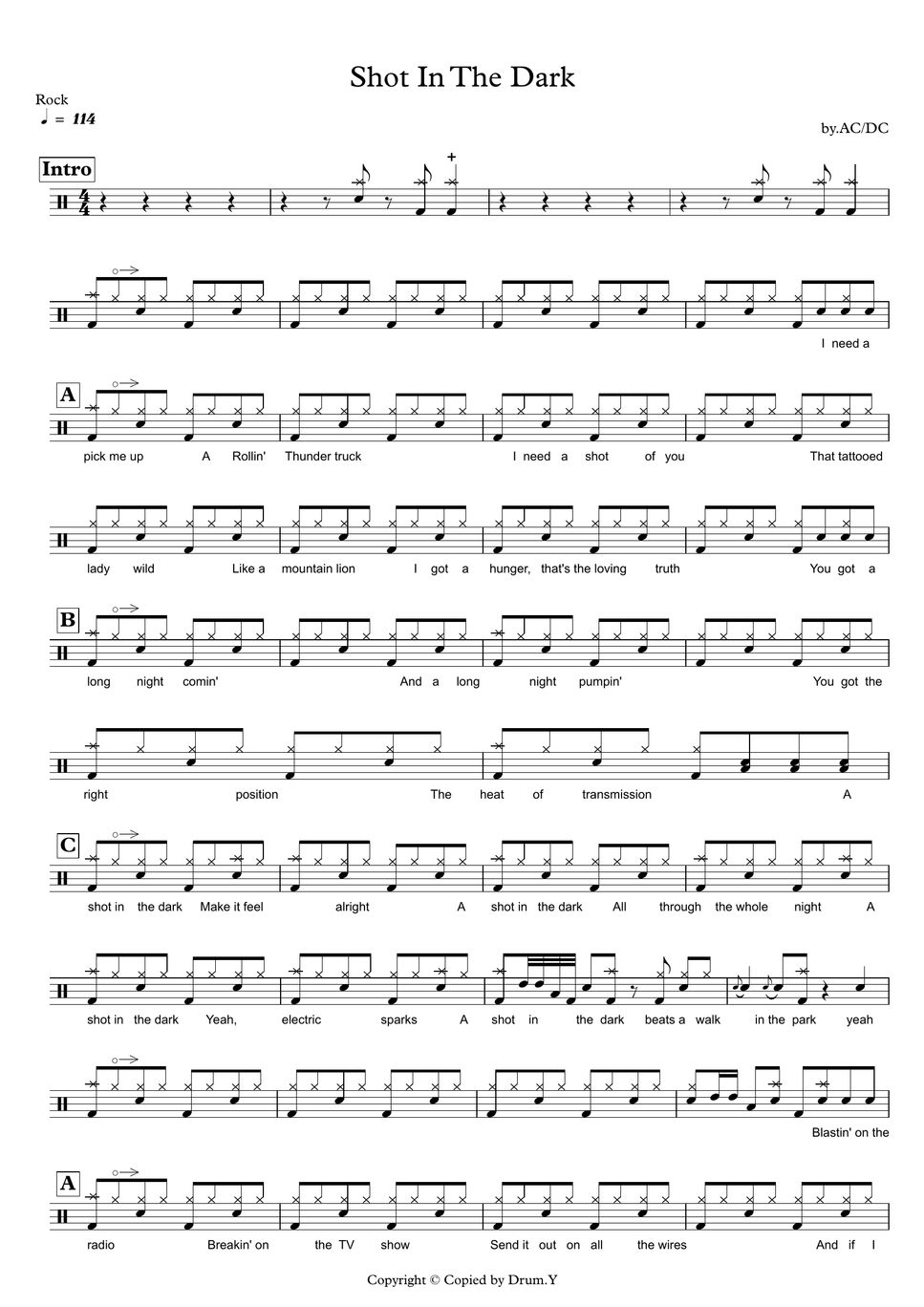 AC/DC Shot In The Dark Sheet