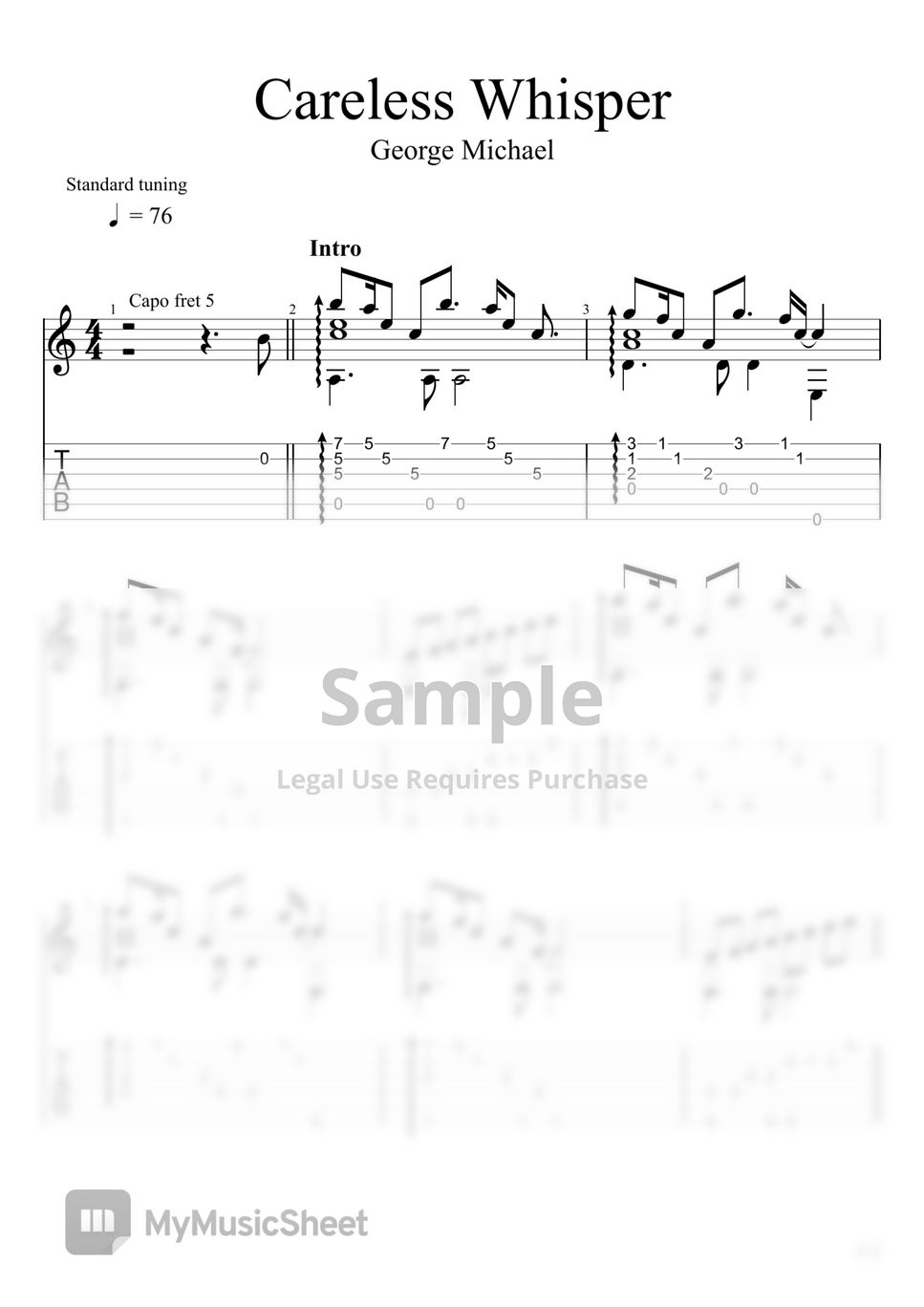 Michael Careless Whisper (Fingerstyle) Sheets by u3danchou