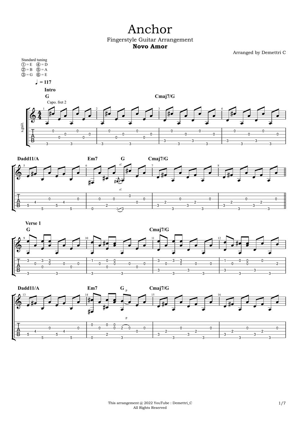 Novo amor anchor standard tuning partition musicale by demettri c