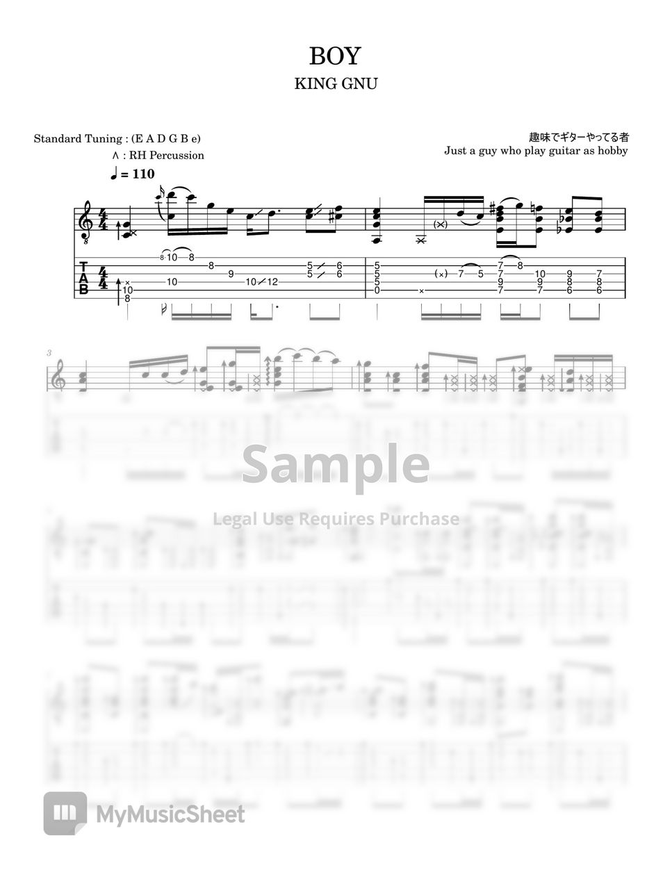 KING GNU BOY Sheets by Just a guy play guitar as hobby