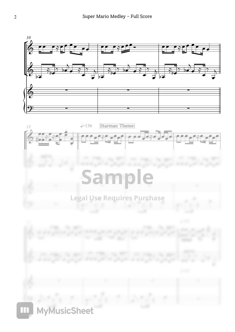 Super Mario - Super Mario Medley (Full Score, Violin 1,2, Piano) by Seyoung