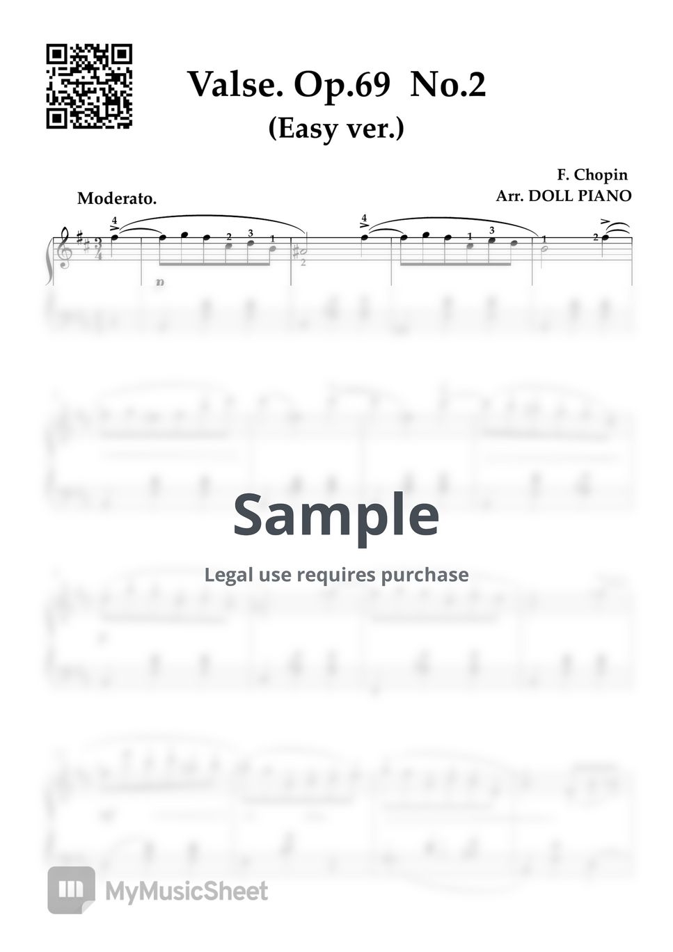 쇼팽 - 쇼팽 왈츠 Op.69 No.2 (쉬운버전, 쉬운키, 원키) by DOLL PIANO