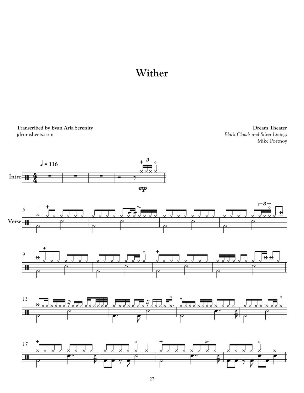 Dream Theater - Wither by Jaslow Drum Sheets