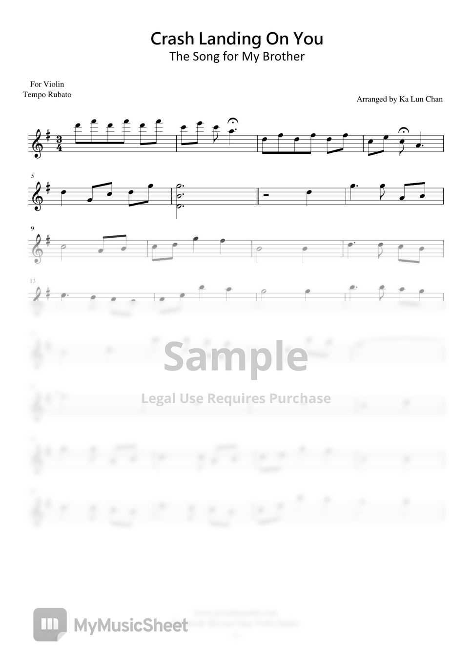 Crash Landing On You 사랑의불시착 Song for My Brother (Violin/Vla/Cello) 악보