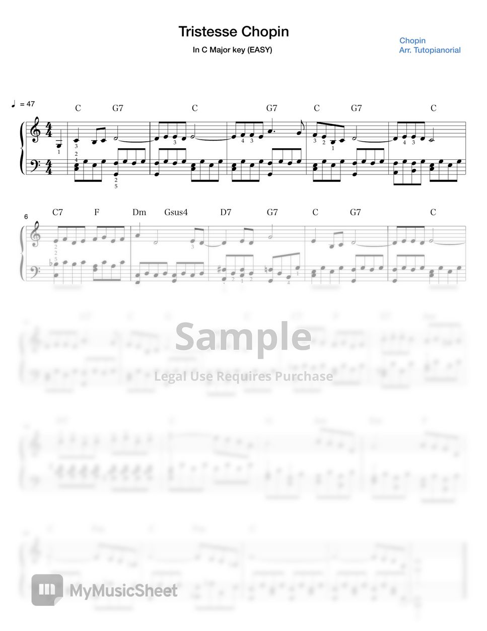 Chopin - Tristesse - Etude op.10 no.3 (EASY in C Major) by Tutopianorial