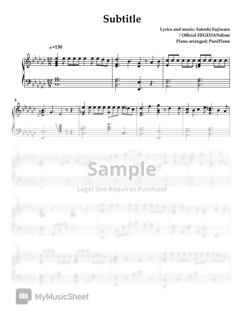 Official HIGEDANdism Subtitle Sheets by PuniPiano