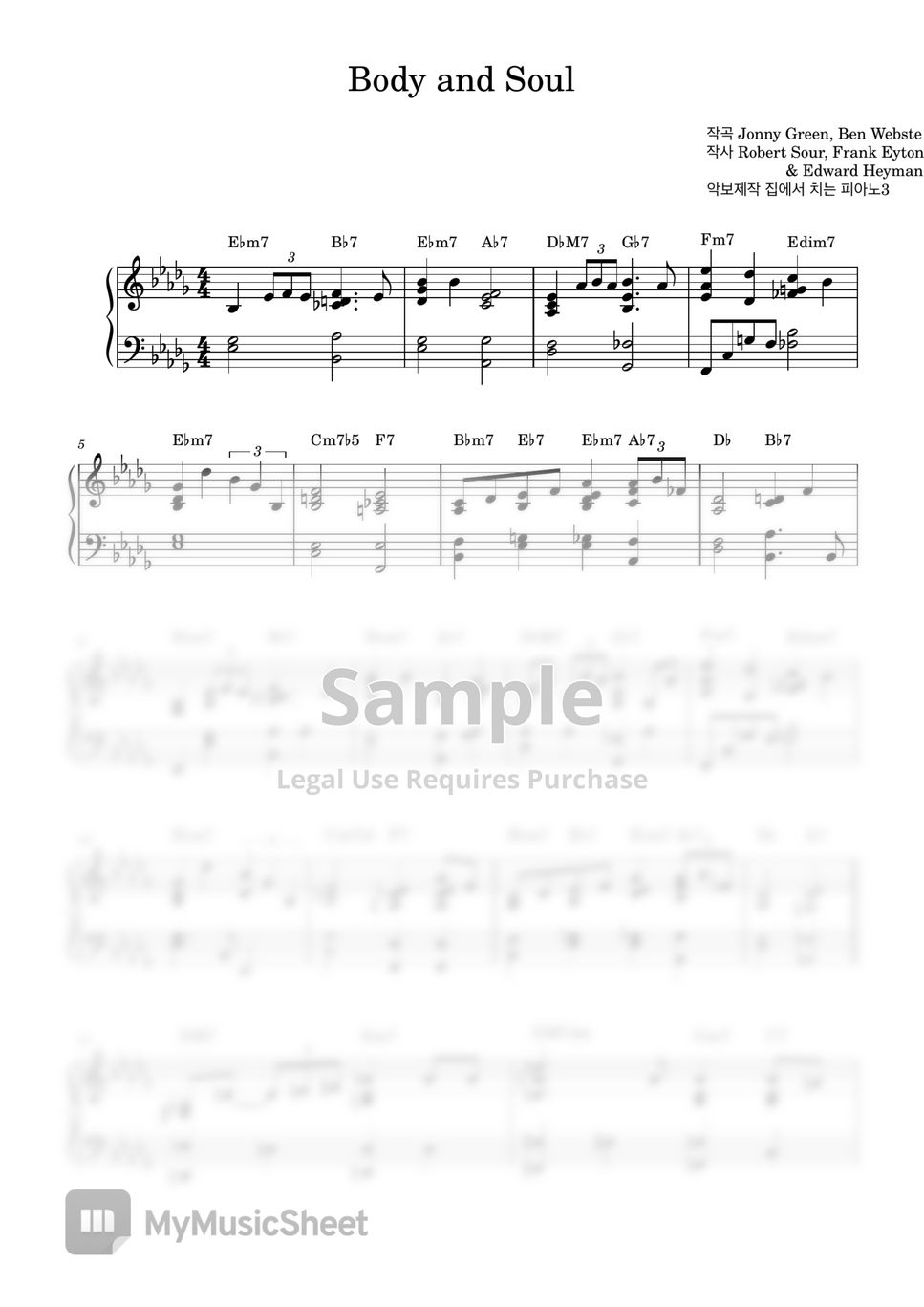 Johnny Green Body and Soul Sheets by House.Play.Piano3