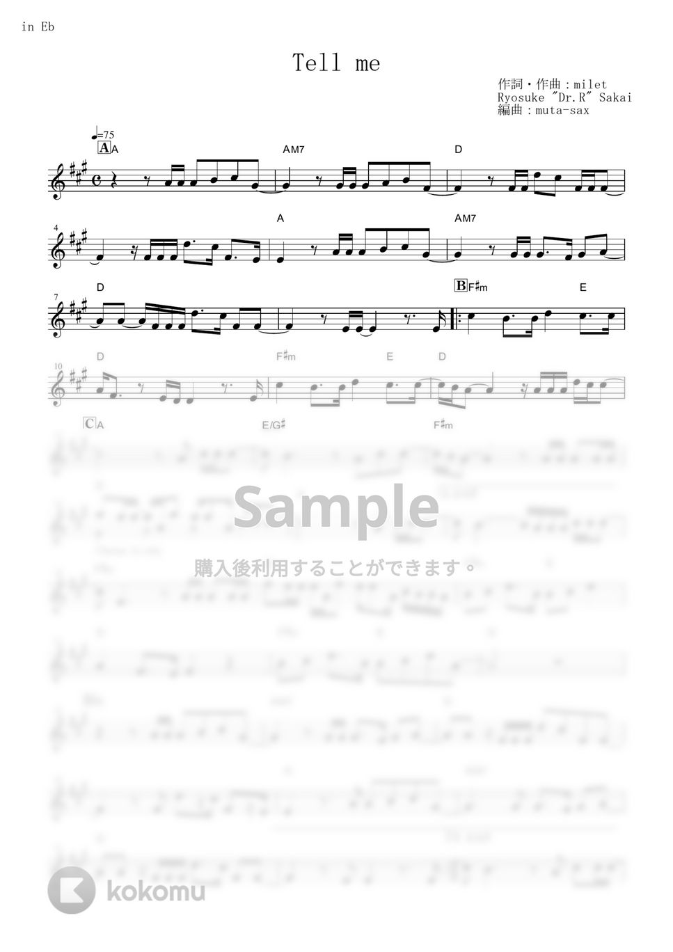 milet - Tell me (『Fate/Grand Order -絶対魔獣戦線バビロニア-』 / in Eb) by muta-sax