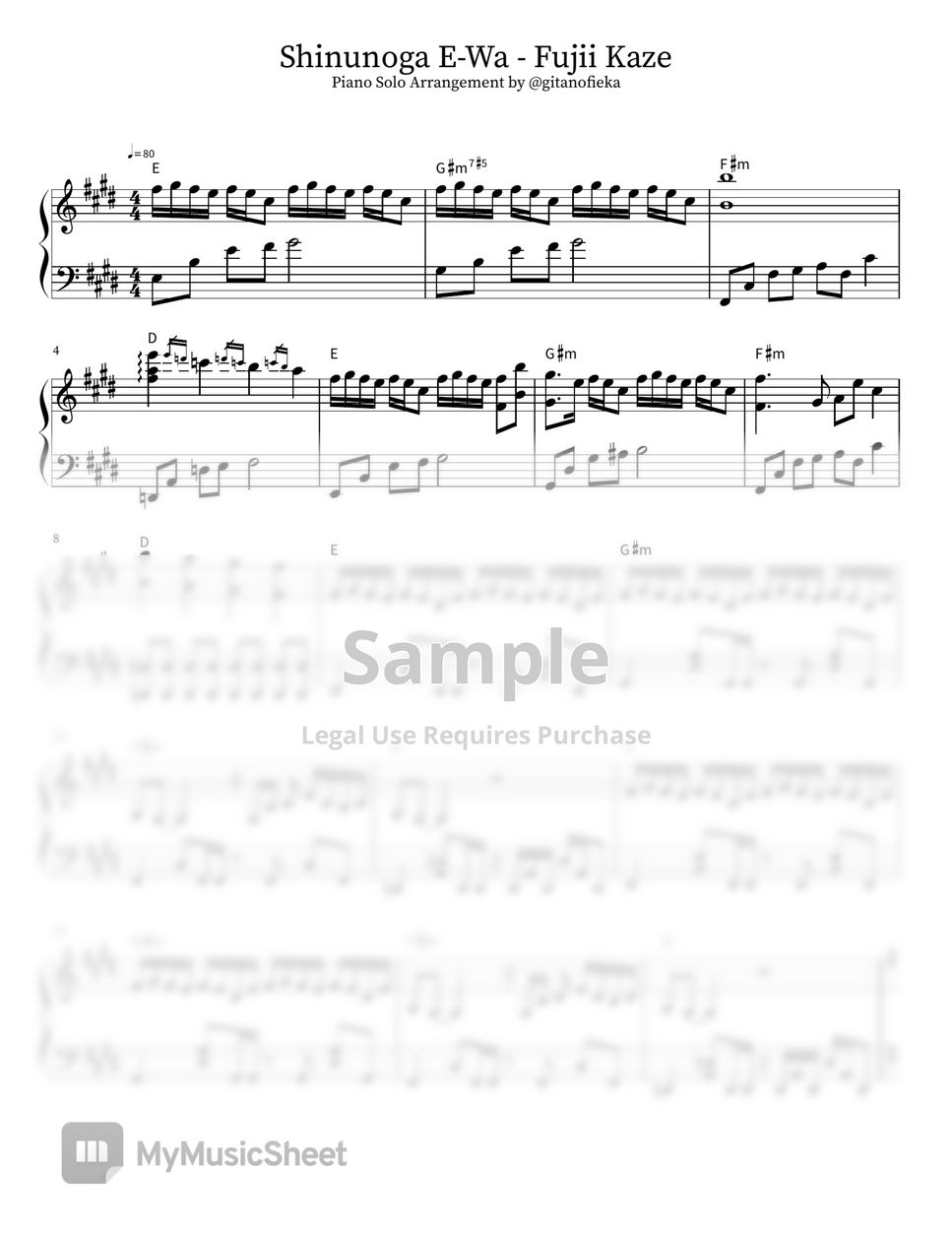 Fujii kaze shinunoga e wa lembar musik by gita nofieka