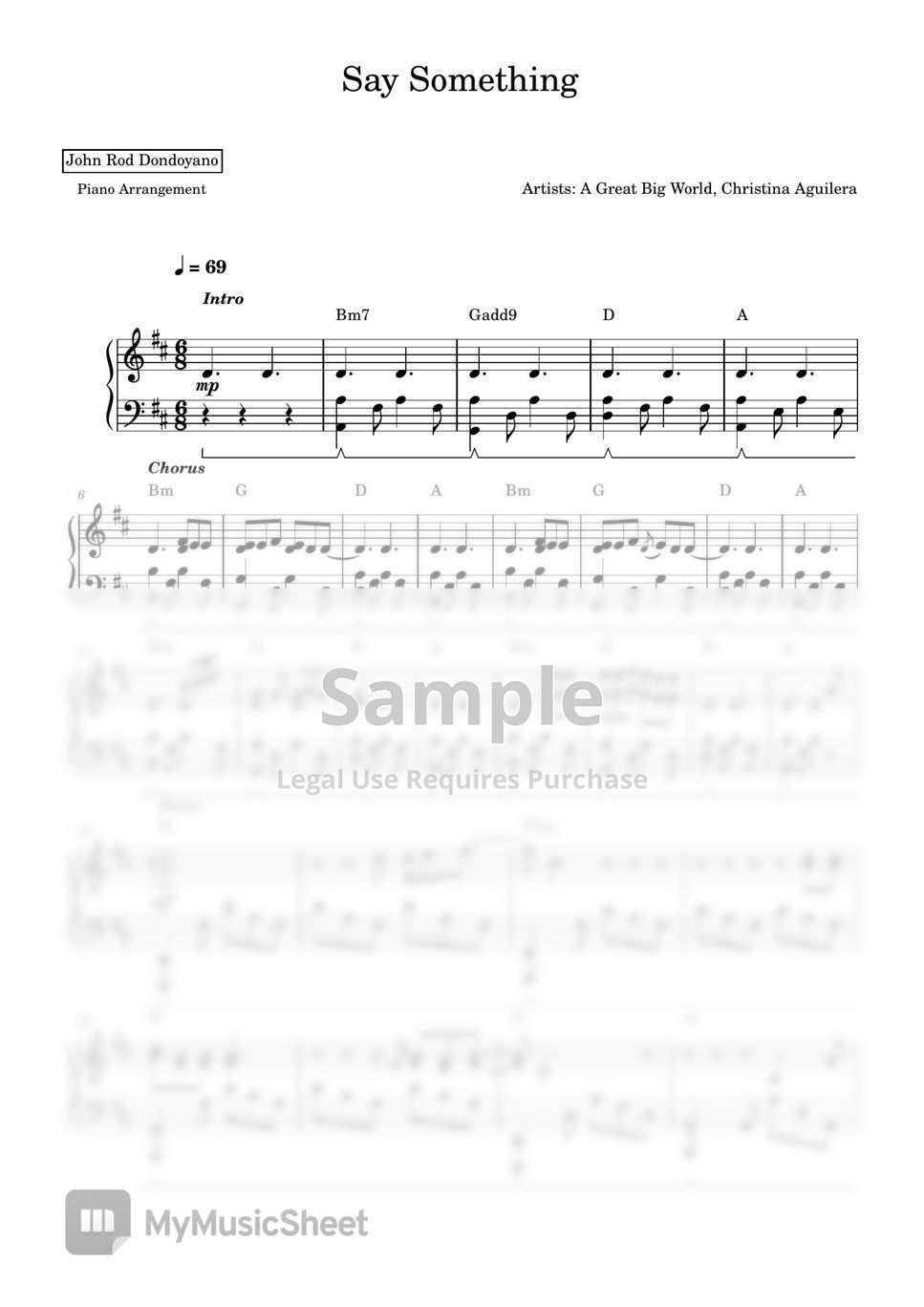 A Great Big World, Christina Aguilera - Say Something (PIANO SHEET) by John Rod Dondoyano