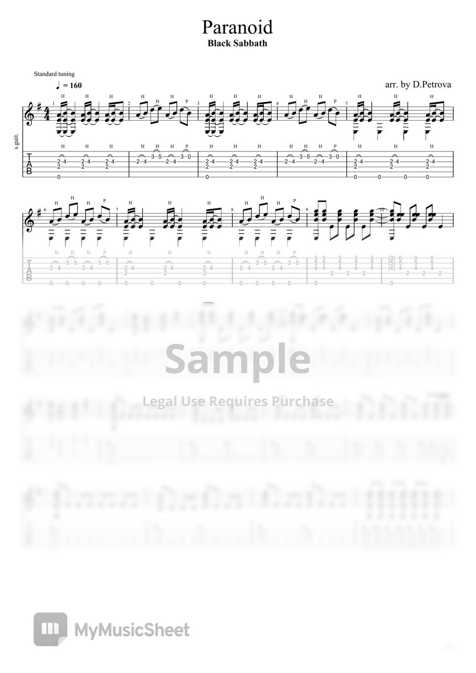 Black Sabbath Paranoid (Fingerstyle Guitar Arrangement, No Capo