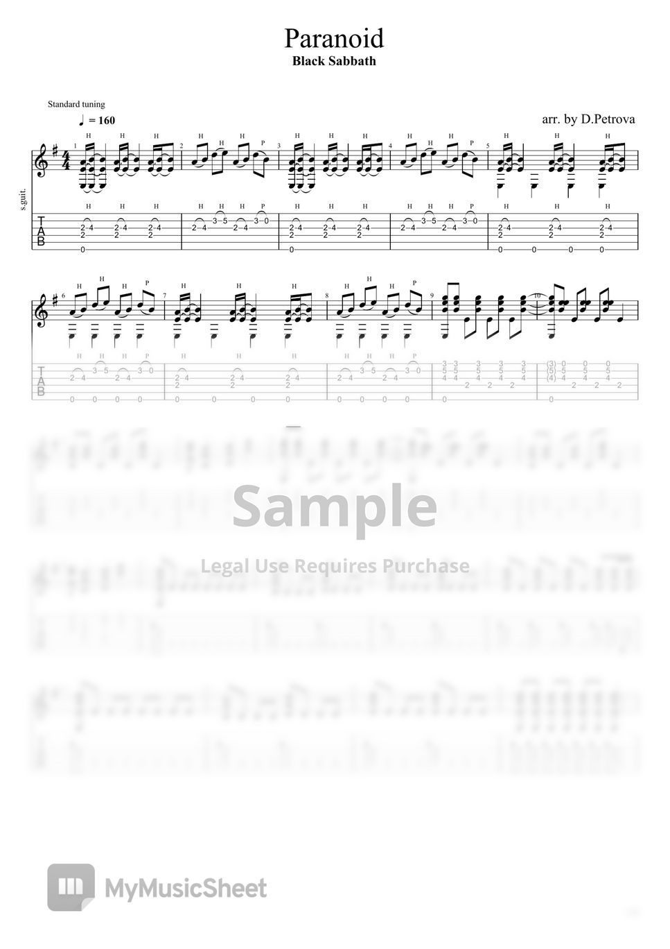 Black Sabbath - Paranoid (Fingerstyle Guitar Arrangement, No Capo, Standard Tuning) by D.Petrova (Edora)