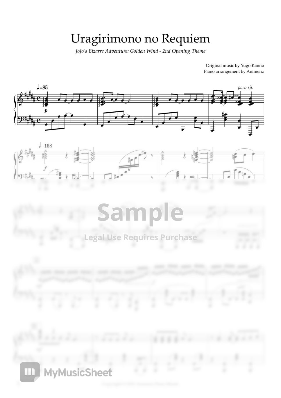 Traitor's Requiem - Jojo's Bizarre Adventure OP 9 Sheet music for Piano  (Solo)