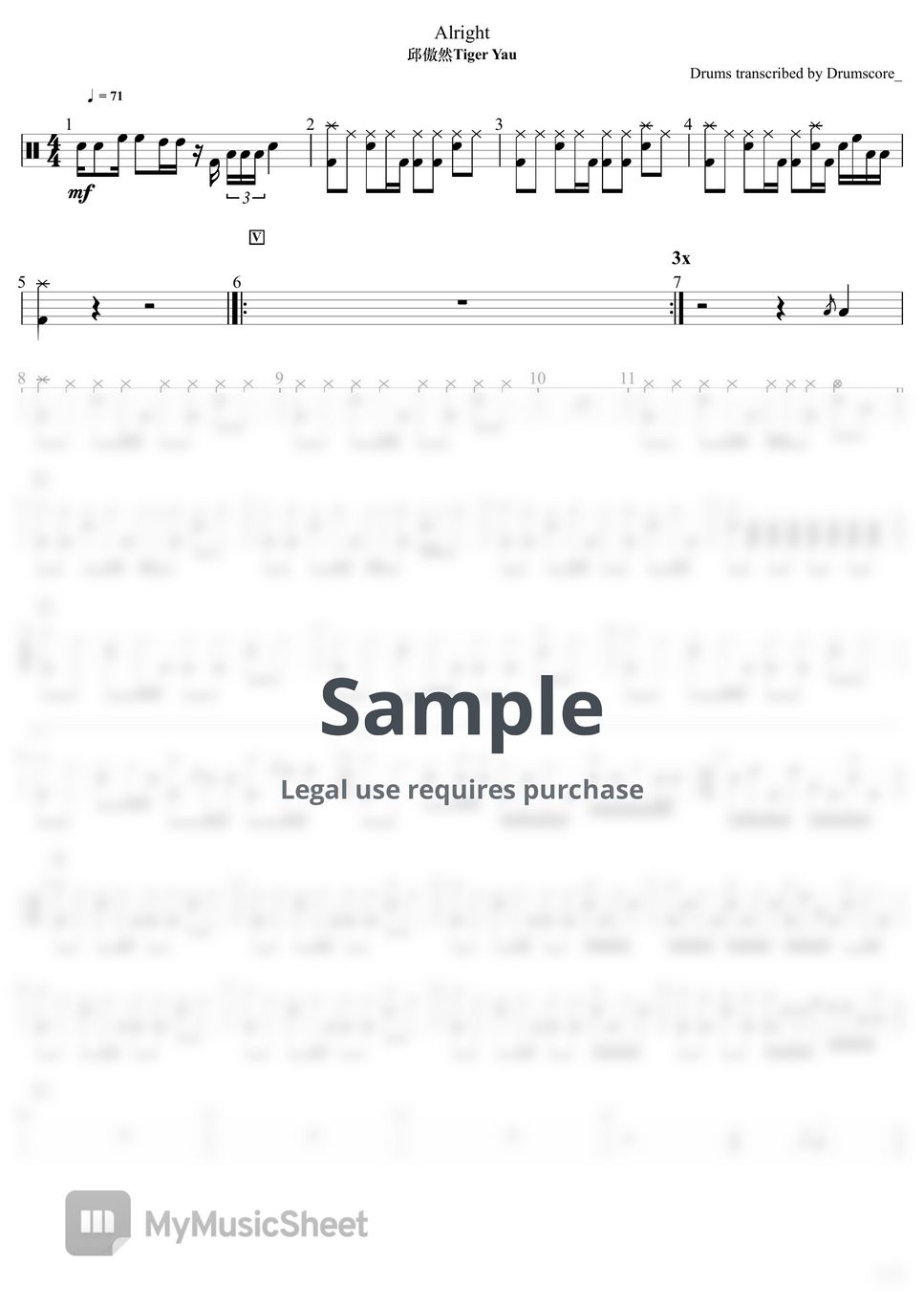 邱傲然Tiger Yau@MIRROR - Alright Sheets by Drumscore_