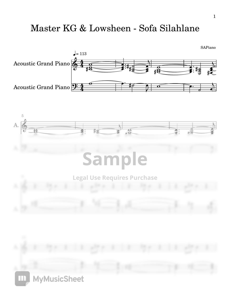 Master KG Sofa Silahlane (PIANO SHEET) Sheets by SA Piano