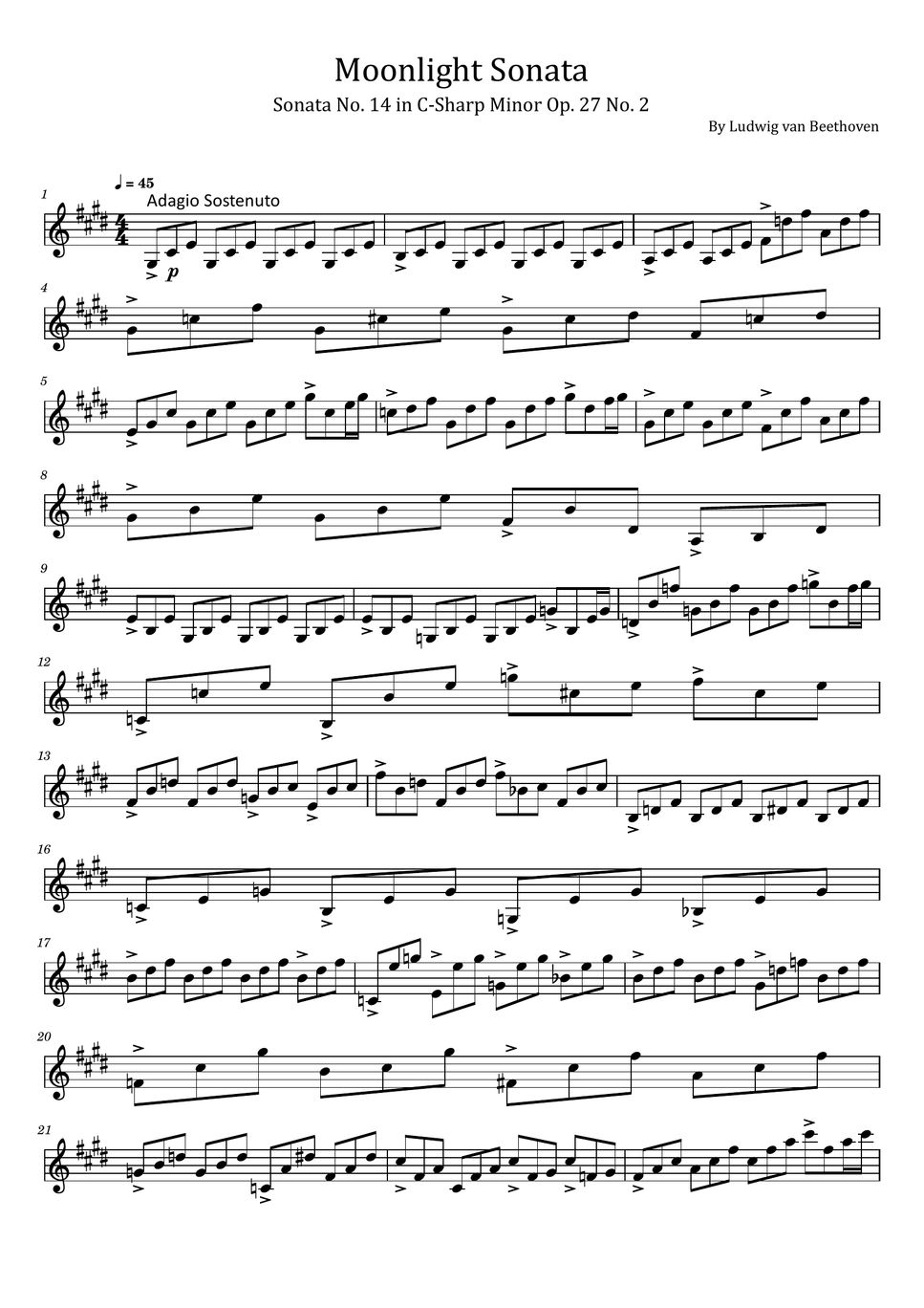Ludwig van Beethoven - Moonlight Sonata (Sonata No. 14 in C-Sharp Op. 27 No. 2 - violin solo) Sheets by