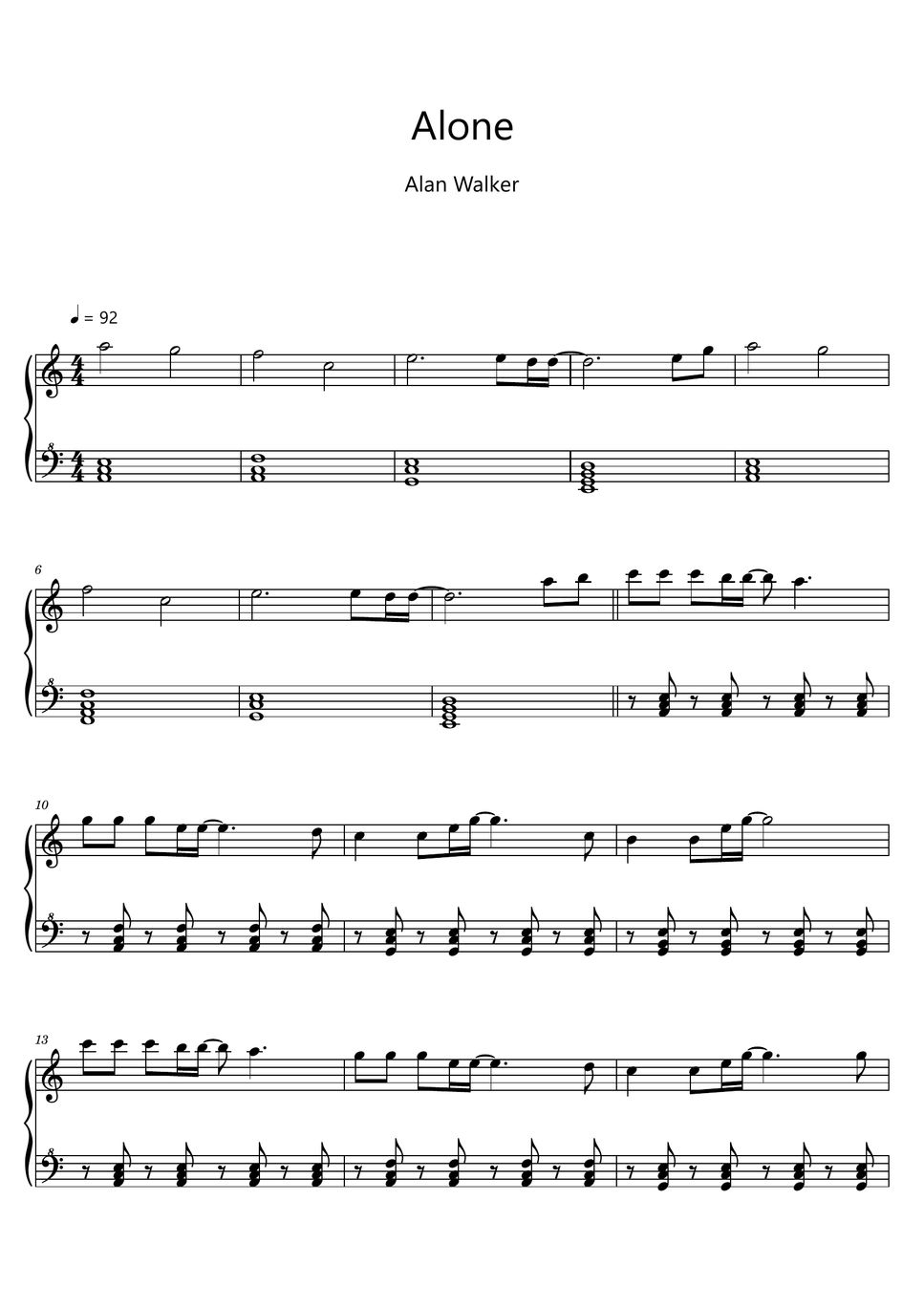 Alan Walker - Alone (Sheet Music, MIDI,) by sayu