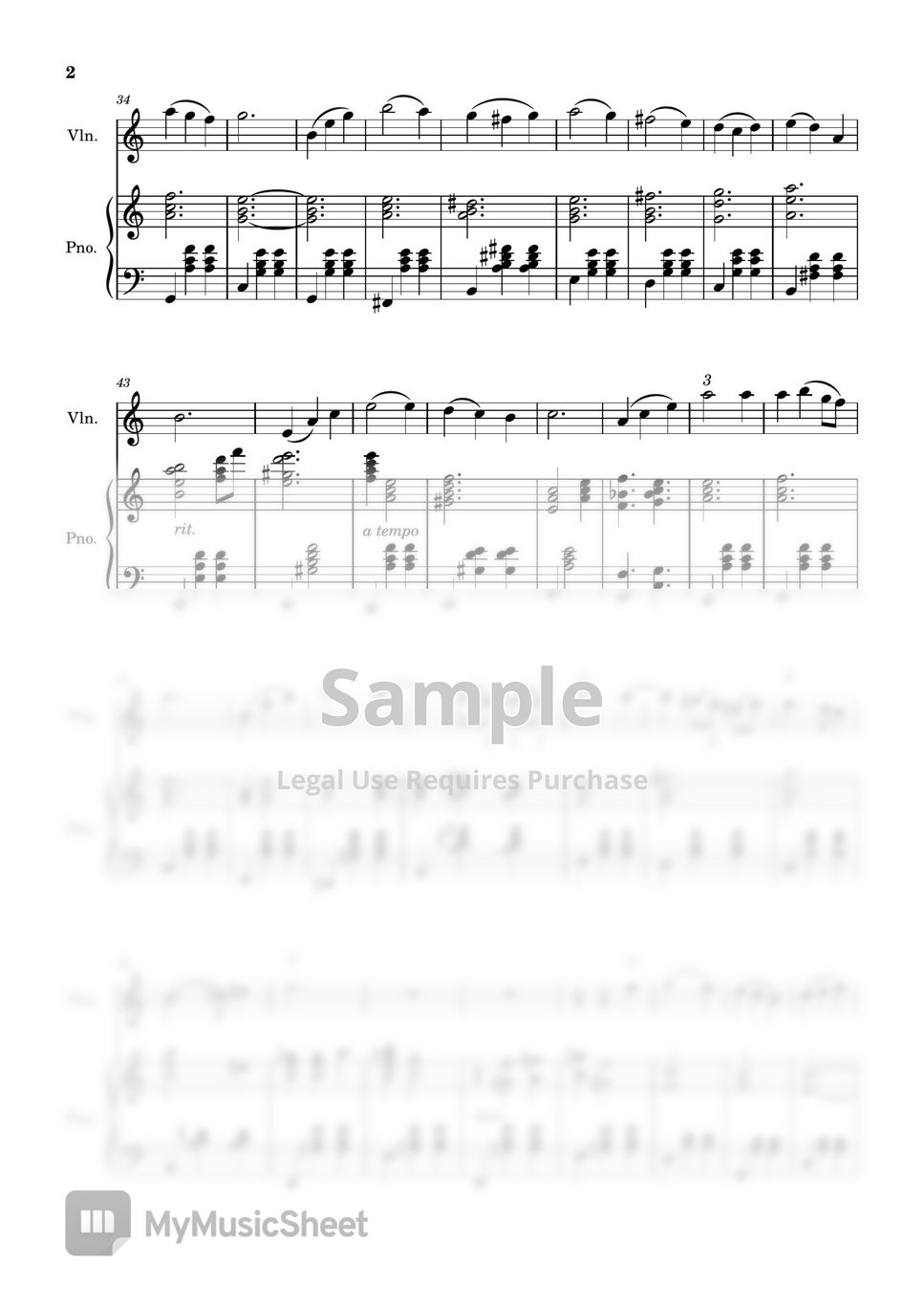 하울의 움직이는 성 OST - [피아노 총보 + 바이올린 악보] 인생의 회전목마 (쉬운 버전 A minor (보잉, 핑거링 포함)) by Violinist Yujin Oh