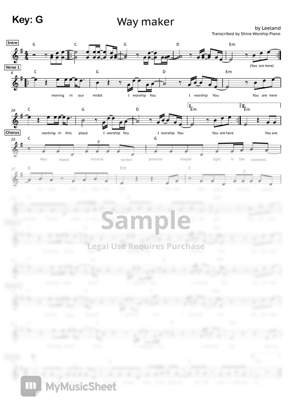 Sinach - Way maker (by Leeeland) Sheets by Shine Worship Piano