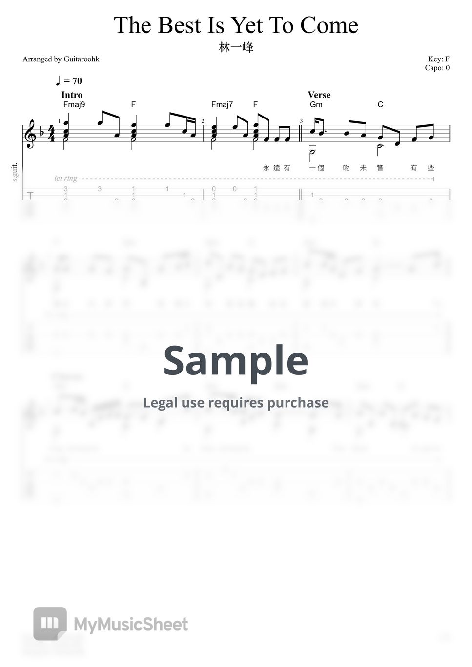 林一峰 Chet Lam The Best Is Yet To Come Tab + 1staff by Guitaroohk