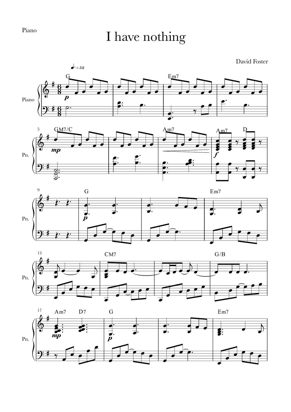 David Foster - I have nothing Spartito by Grace Piano