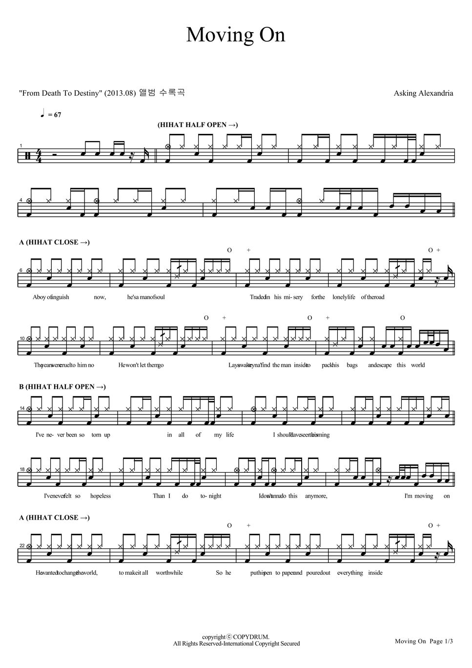 Asking Alexandria Moving On Sheet by COPYDRUM