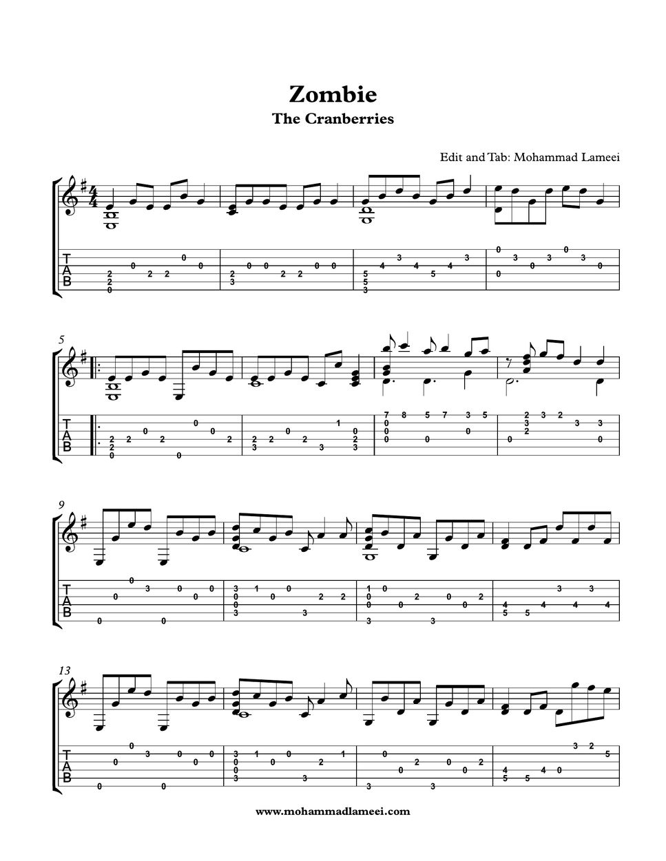 The Cranberries Zombie Tab + 1staff by Mohammad lameei